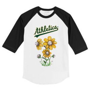Oakland Athletics Blooming Baseballs 3/4 Black Sleeve Raglan Shirt