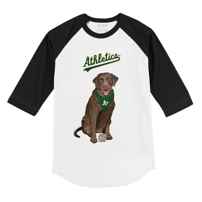 Oakland Athletics Chocolate Labrador Retriever 3/4 Black Sleeve Raglan Shirt