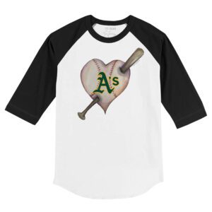 Oakland Athletics Heart Bat 3/4 Black Sleeve Raglan Shirt