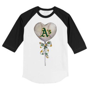 Oakland Athletics Heart Lolly 3/4 Black Sleeve Raglan Shirt