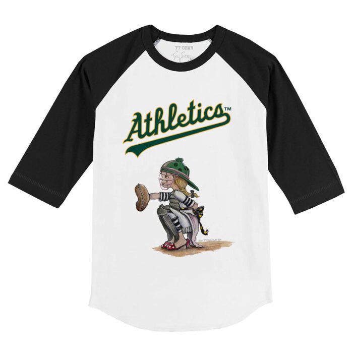 Oakland Athletics Kate the Catcher 3/4 Black Sleeve Raglan Shirt