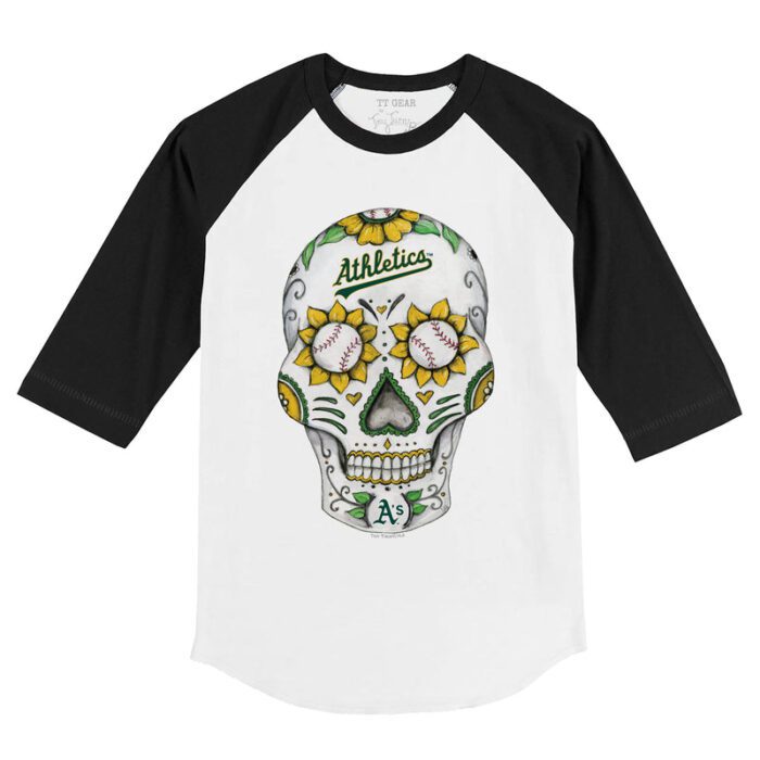 Oakland Athletics Sugar Skull 3/4 Black Sleeve Raglan Shirt