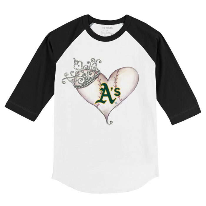 Oakland Athletics Tiara Heart 3/4 Black Sleeve Raglan Shirt