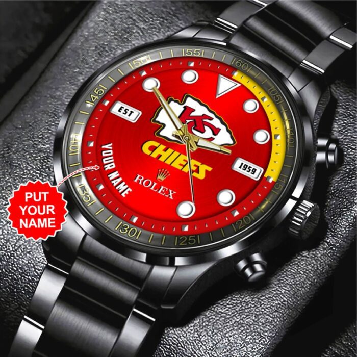 Personalized Kansas City Chiefs x Rolex Black Stainless Steel Watch GUD1303