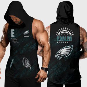 Philadelphia Eagles NFL Men Workout Hoodie Tank Tops Custom Name WHT1092
