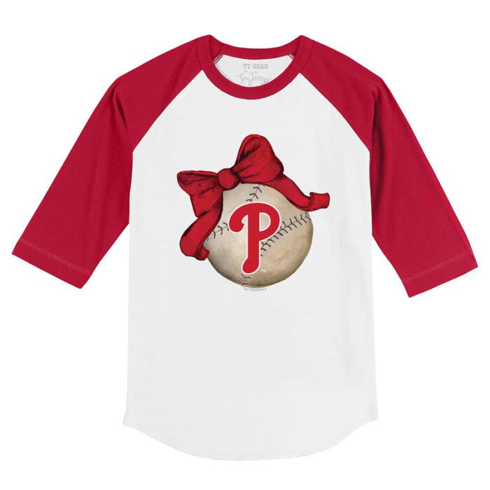 Philadelphia Phillies Baseball Bow 3/4 Red Sleeve Raglan Shirt