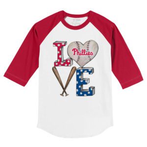 Philadelphia Phillies Baseball LOVE 3/4 Red Sleeve Raglan Shirt