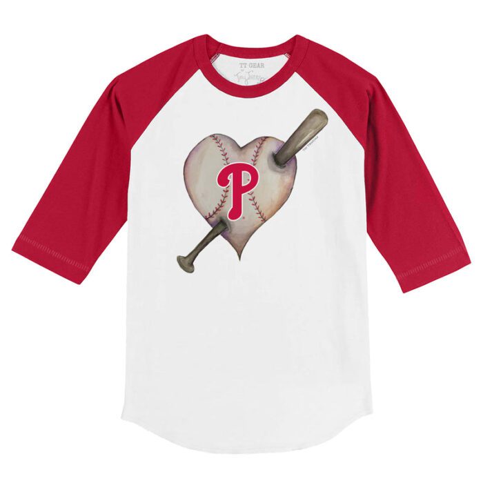 Philadelphia Phillies Heart Bat 3/4 Red Sleeve Raglan Shirt
