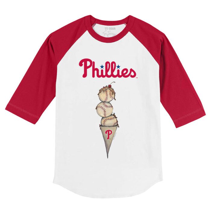 Philadelphia Phillies Triple Scoop 3/4 Red Sleeve Raglan Shirt