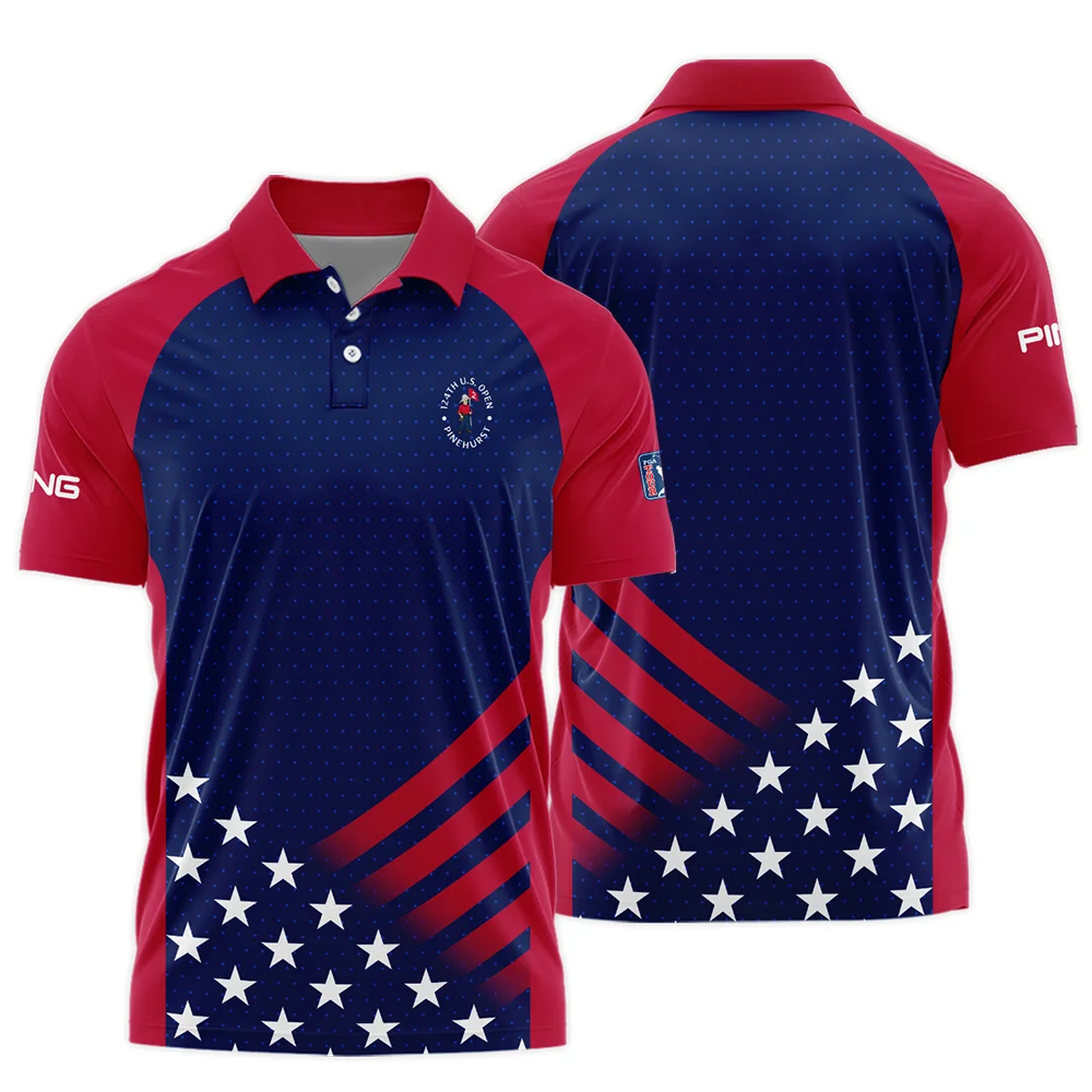 Ping 124th U.S. Open Pinehurst Star White Dark Blue Red Background Polo Shirt Style Classic Polo Shirt For Men PLK1554