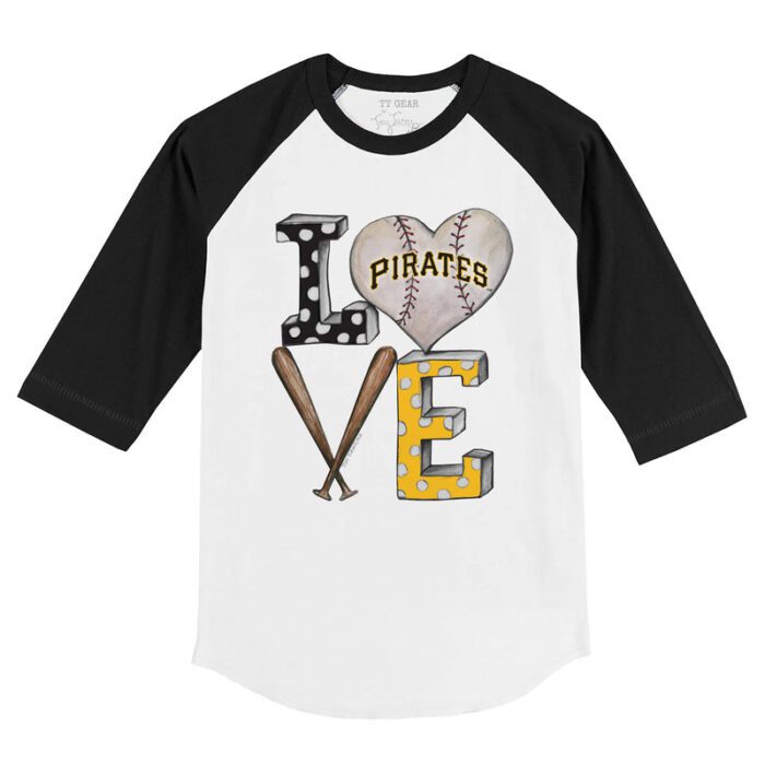 Pittsburgh Pirates Baseball LOVE 3/4 Black Sleeve Raglan Shirt