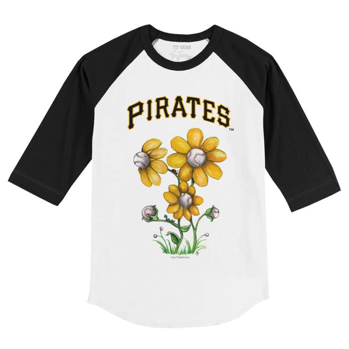 Pittsburgh Pirates Blooming Baseballs 3/4 Black Sleeve Raglan Shirt