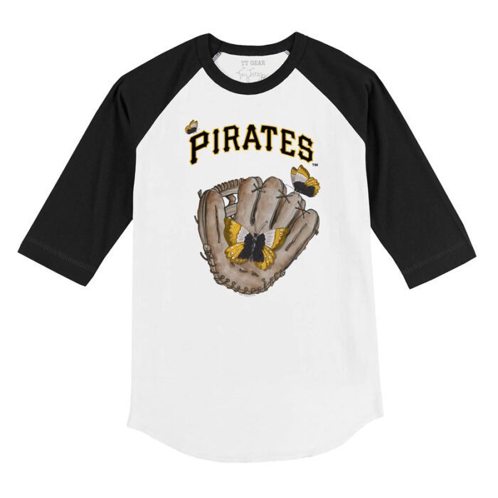 Pittsburgh Pirates Butterfly Glove 3/4 Black Sleeve Raglan Shirt