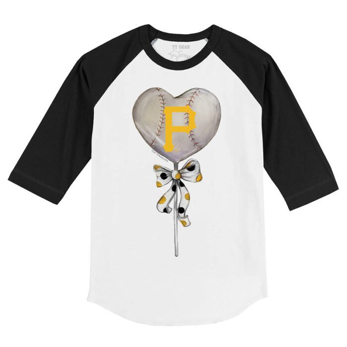 Pittsburgh Pirates Heart Lolly 3/4 Black Sleeve Raglan Shirt