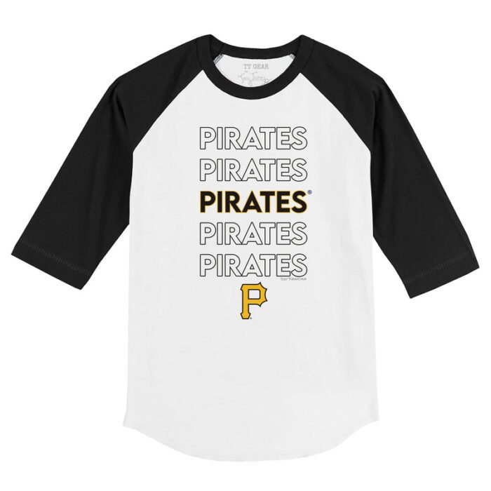 Pittsburgh Pirates Stacked 3/4 Black Sleeve Raglan Shirt