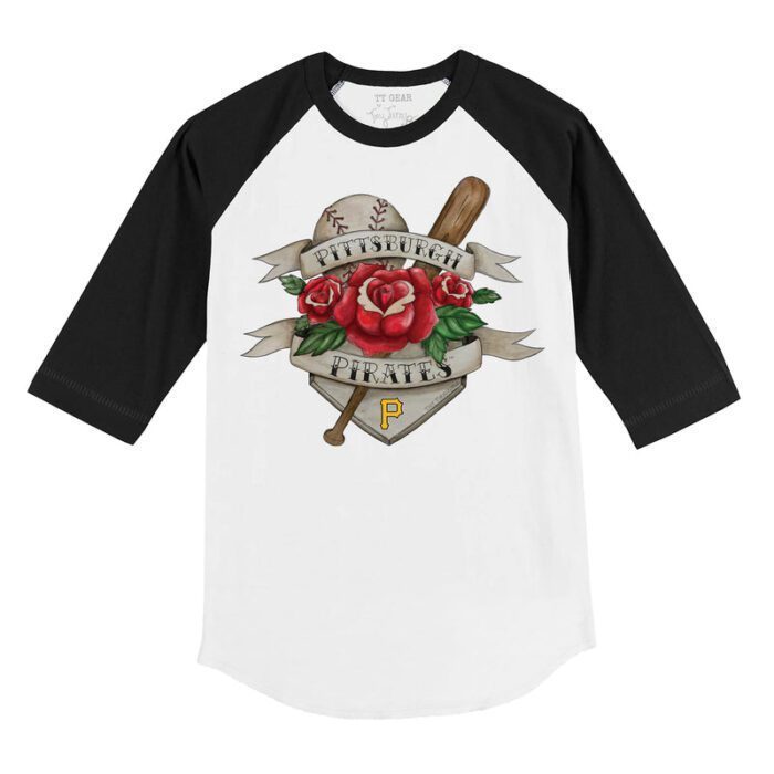 Pittsburgh Pirates Tattoo Rose 3/4 Black Sleeve Raglan Shirt