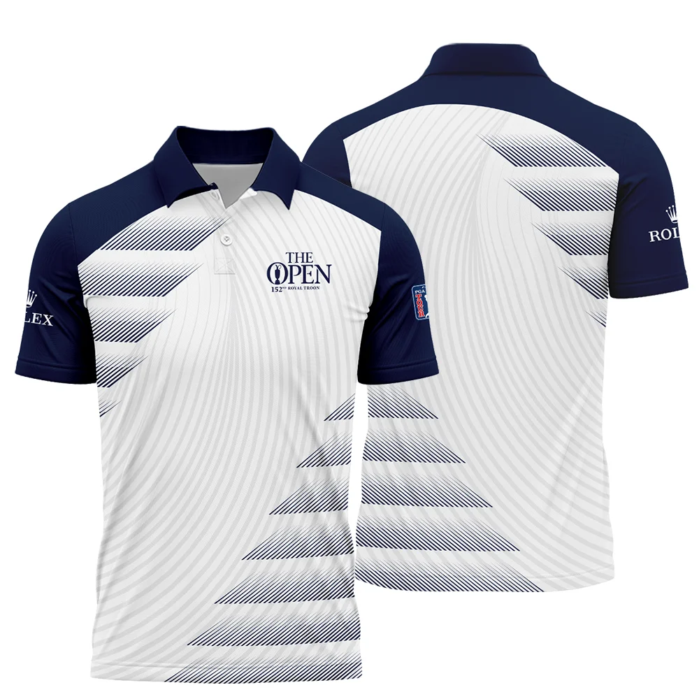 Rolex 152nd Open Championship Blue White Line Pattern Polo Shirt PLK1138
