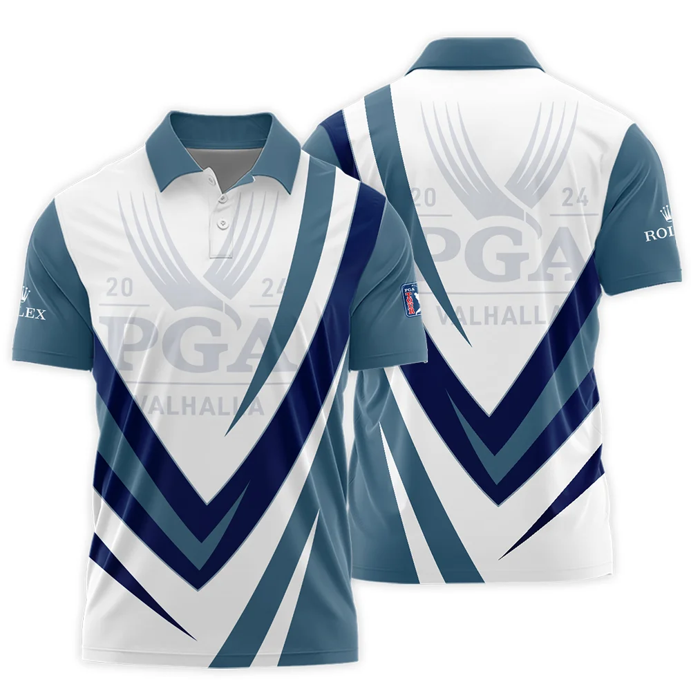 Rolex 2024 PGA Championship Valhalla Dark Moderate Blue White Blue Polo Shirt Style Classic Polo Shirt For Men PLK1489