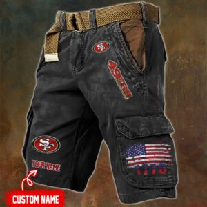 San Francisco 49ers NFL Personalized Pocket Print Cargo Shorts V2 With Flag MCS1320