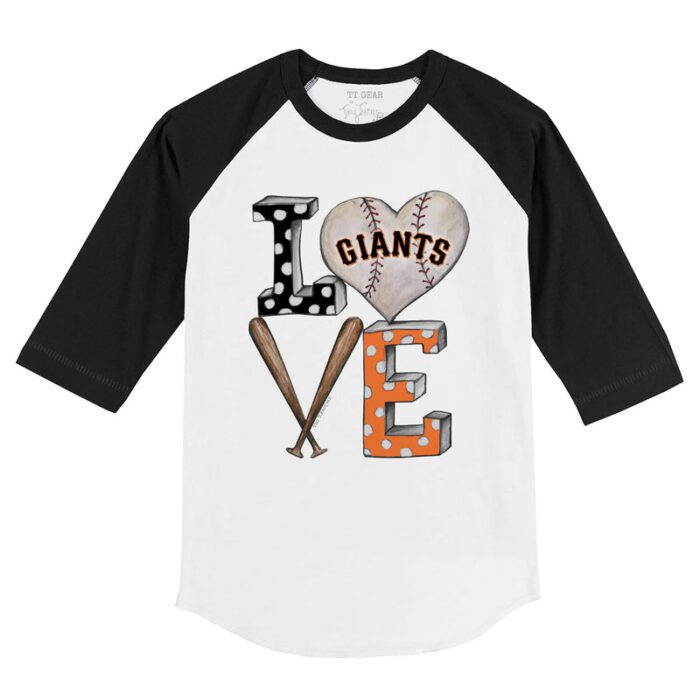 San Francisco Giants Baseball LOVE 3/4 Black Sleeve Raglan Shirt