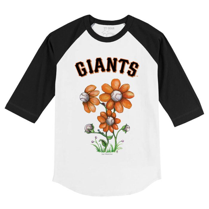 San Francisco Giants Blooming Baseballs 3/4 Black Sleeve Raglan Shirt