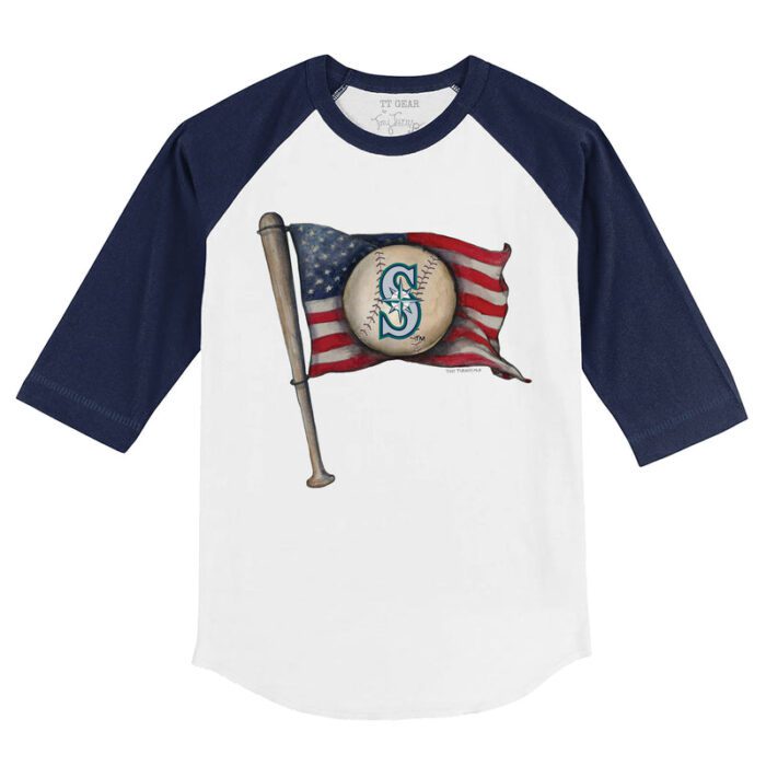 Seattle Mariners Baseball Flag 3/4 Navy Blue Sleeve Raglan Shirt