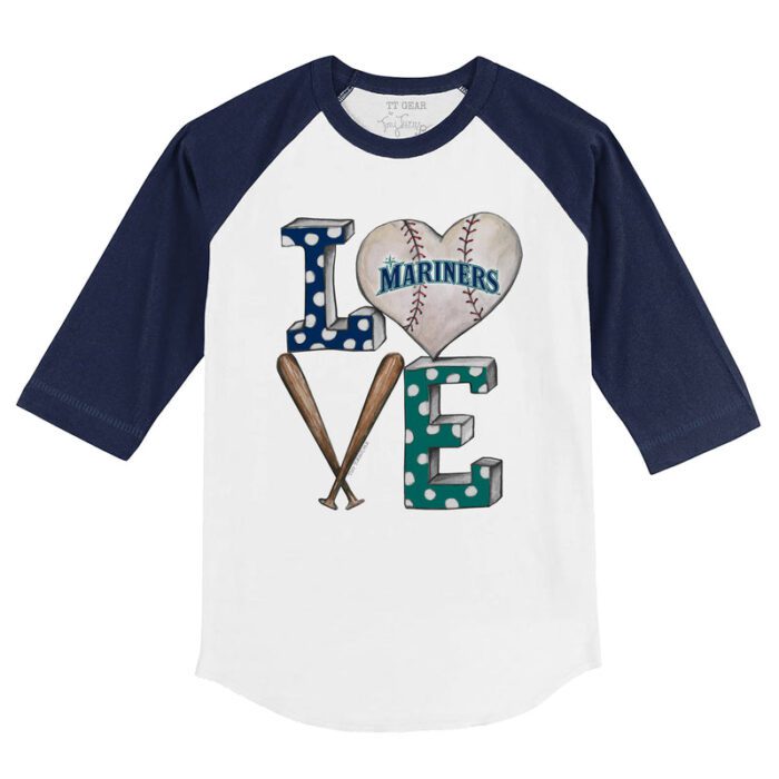 Seattle Mariners Baseball LOVE 3/4 Navy Blue Sleeve Raglan Shirt