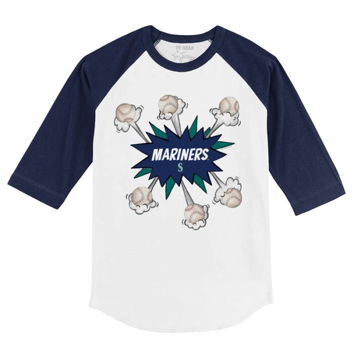 Seattle Mariners Baseball Pow 3/4 Navy Blue Sleeve Raglan Shirt
