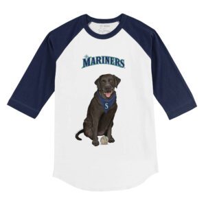 Seattle Mariners Black Labrador Retriever 3/4 Navy Blue Sleeve Raglan Shirt