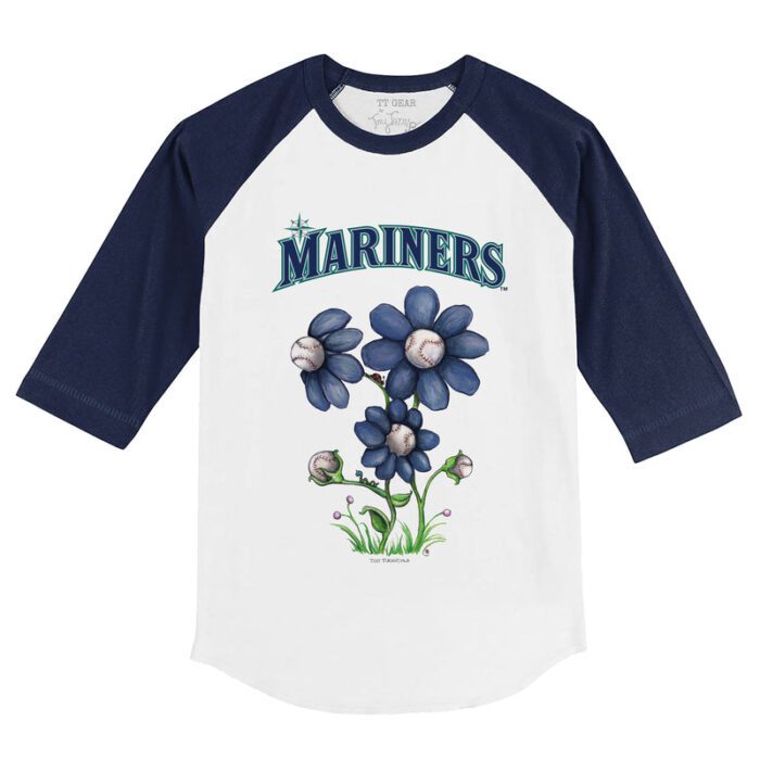 Seattle Mariners Blooming Baseballs 3/4 Navy Blue Sleeve Raglan Shirt