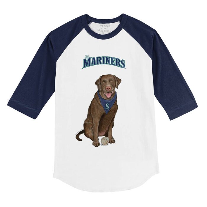 Seattle Mariners Chocolate Labrador Retriever 3/4 Navy Blue Sleeve Raglan Shirt