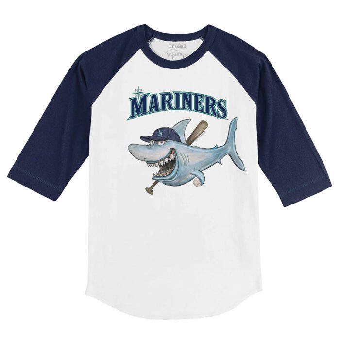Seattle Mariners Shark 3/4 Navy Blue Sleeve Raglan Shirt