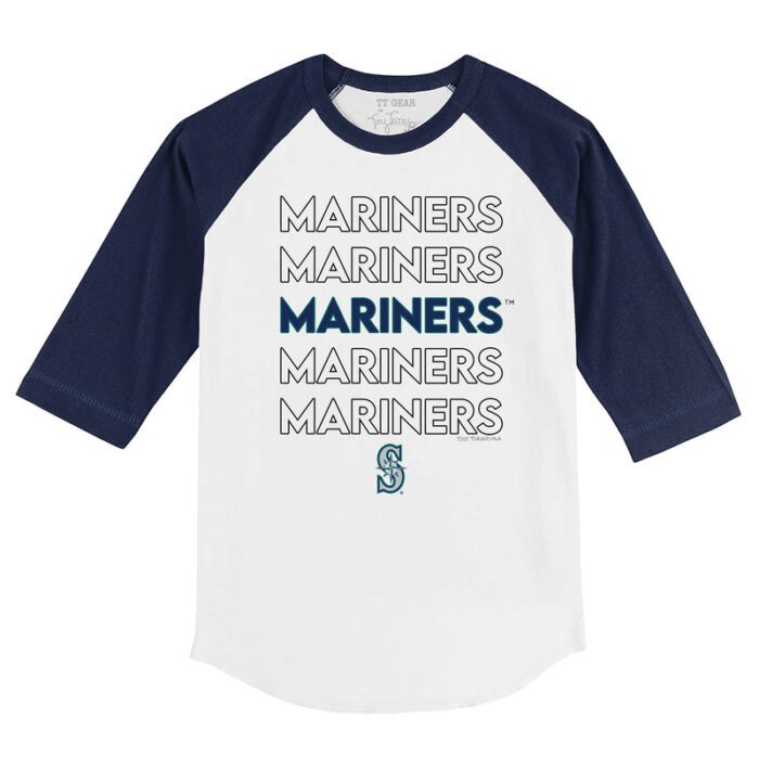 Seattle Mariners Stacked 3/4 Navy Blue Sleeve Raglan Shirt