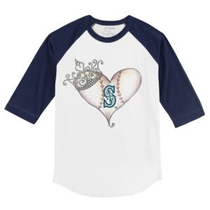 Seattle Mariners Tiara Heart 3/4 Navy Blue Sleeve Raglan Shirt
