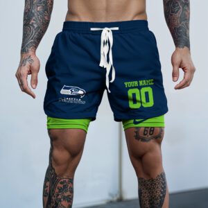 Seattle Seahawks NFL Double Layer Shorts Custom Your Name And Number WDS1061