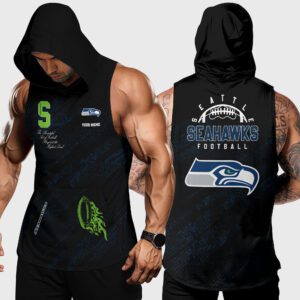 Seattle Seahawks NFL Men Workout Hoodie Tank Tops Custom Name WHT1093