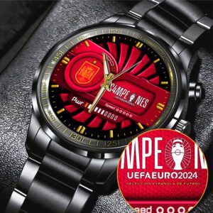 Spain National Football Team Champion Final Campeones Euro 2024 Black Stainless Steel Watch JSC1012
