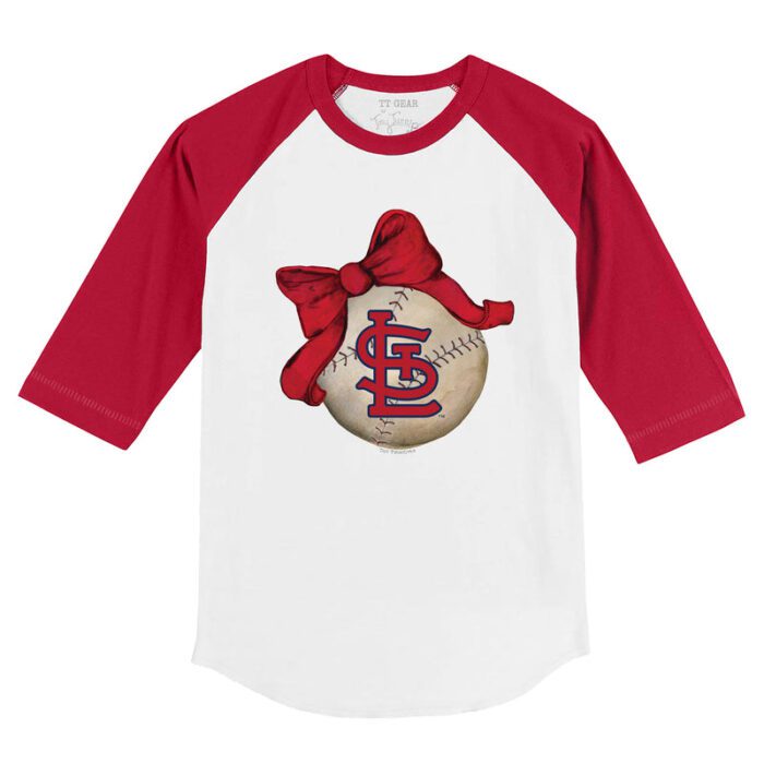 St. Louis Cardinals Baseball Bow 3/4 Red Sleeve Raglan Shirt