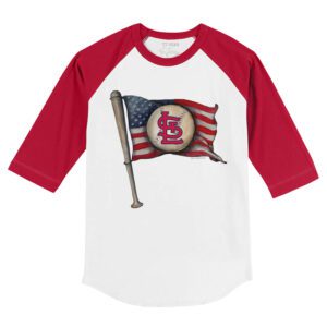 St. Louis Cardinals Baseball Flag 3/4 Red Sleeve Raglan Shirt