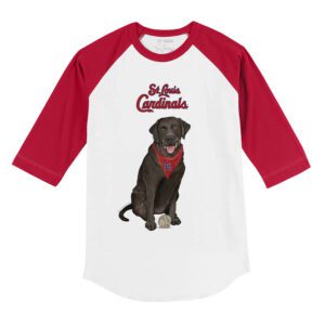 St. Louis Cardinals Black Labrador Retriever 3/4 Red Sleeve Raglan Shirt