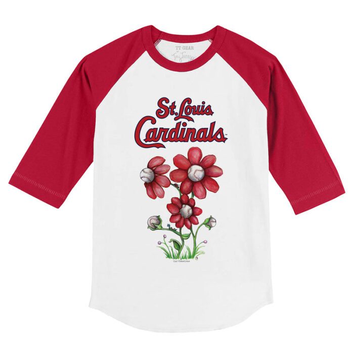 St. Louis Cardinals Blooming Baseballs 3/4 Red Sleeve Raglan Shirt