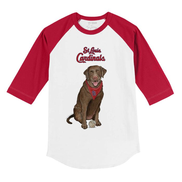 St. Louis Cardinals Chocolate Labrador Retriever 3/4 Red Sleeve Raglan Shirt
