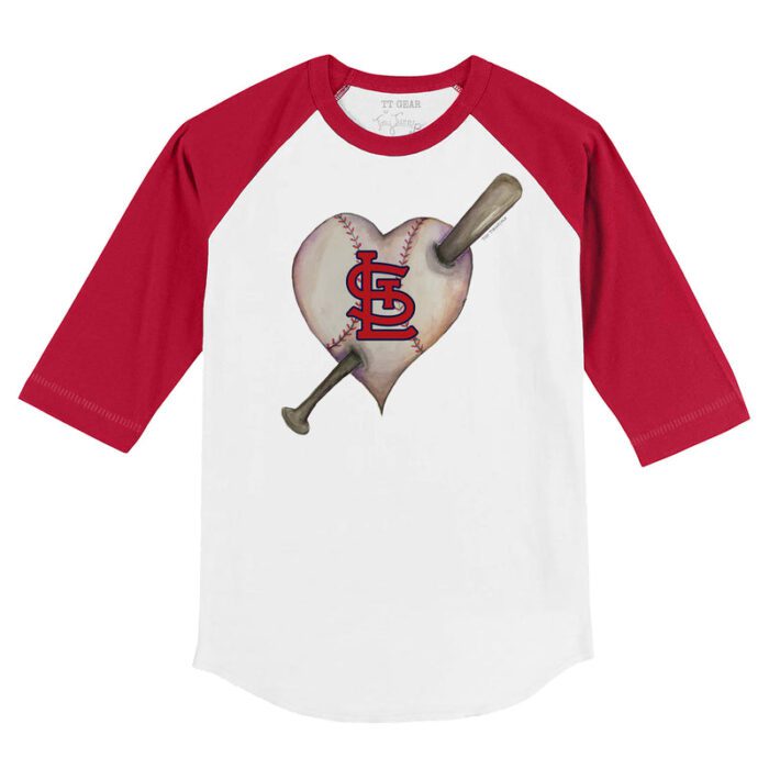 St. Louis Cardinals Heart Bat 3/4 Red Sleeve Raglan Shirt