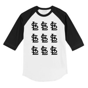 St. Louis Cardinals Logo Grid 3/4 Black Sleeve Raglan Shirt