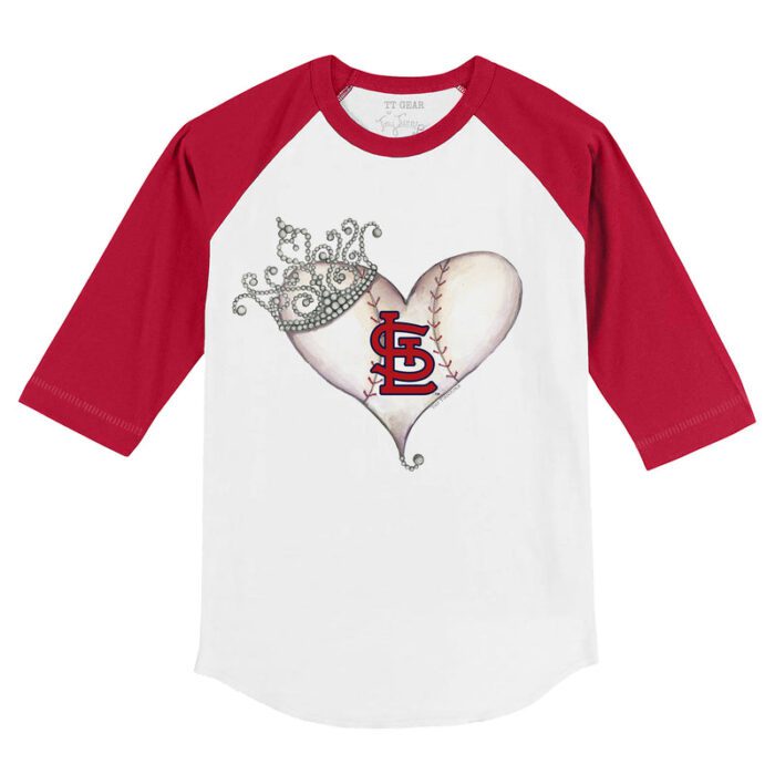 St. Louis Cardinals Tiara Heart 3/4 Red Sleeve Raglan Shirt