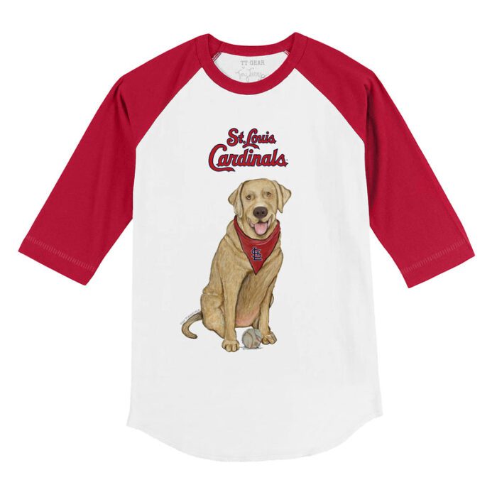 St. Louis Cardinals Yellow Labrador Retriever 3/4 Red Sleeve Raglan Shirt