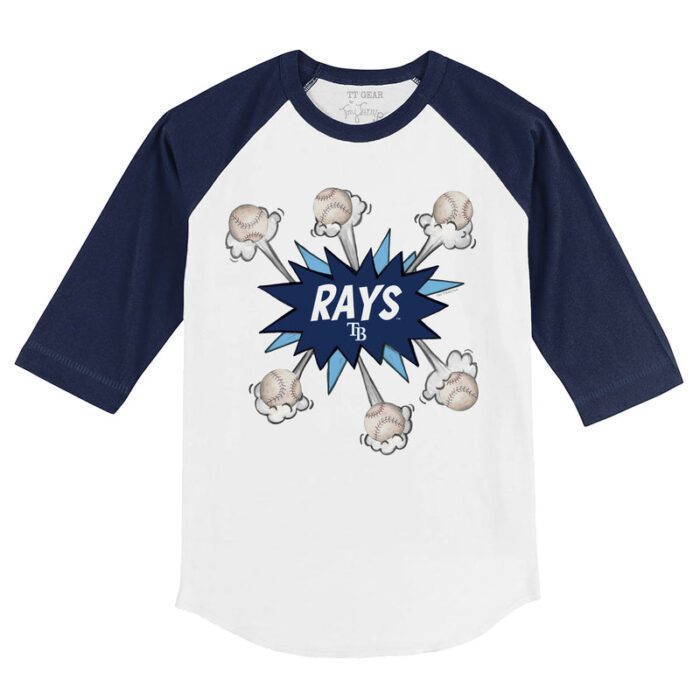 Tampa Bay Rays Baseball Pow 3/4 Navy Blue Sleeve Raglan Shirt