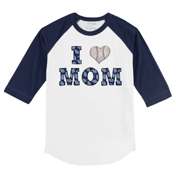 Tampa Bay Rays I Love Mom 3/4 Navy Blue Sleeve Raglan Shirt