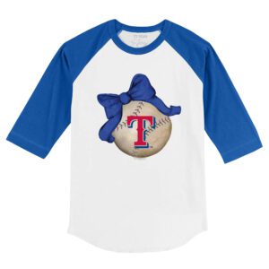 Texas Rangers Baseball Bow 3/4 Royal Blue Sleeve Raglan Shirt