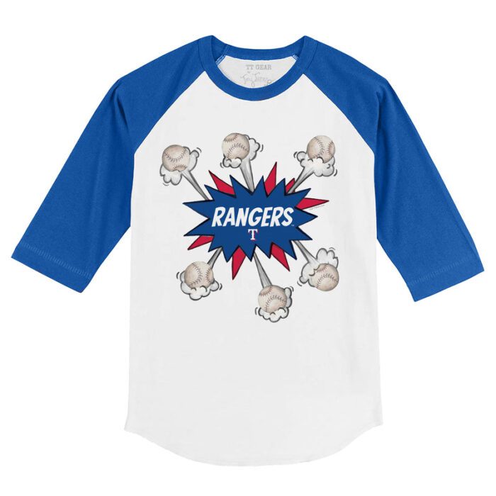 Texas Rangers Baseball Pow 3/4 Royal Blue Sleeve Raglan Shirt